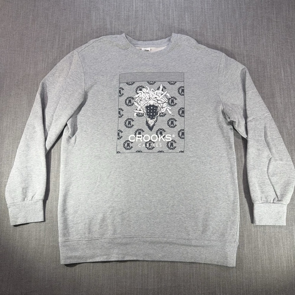 Crooks & Castles Sweatshirt Mens 2XL Gray Medusa Graphic Fleece Crewneck